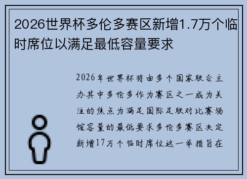 2026世界杯多伦多赛区新增1.7万个临时席位以满足最低容量要求